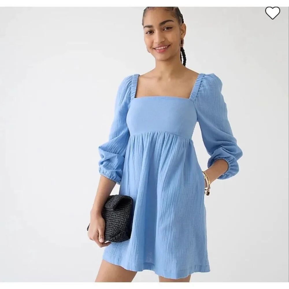 J. Crew Soft Gauze Blue Puff Long Sleeve Mini Dress size S